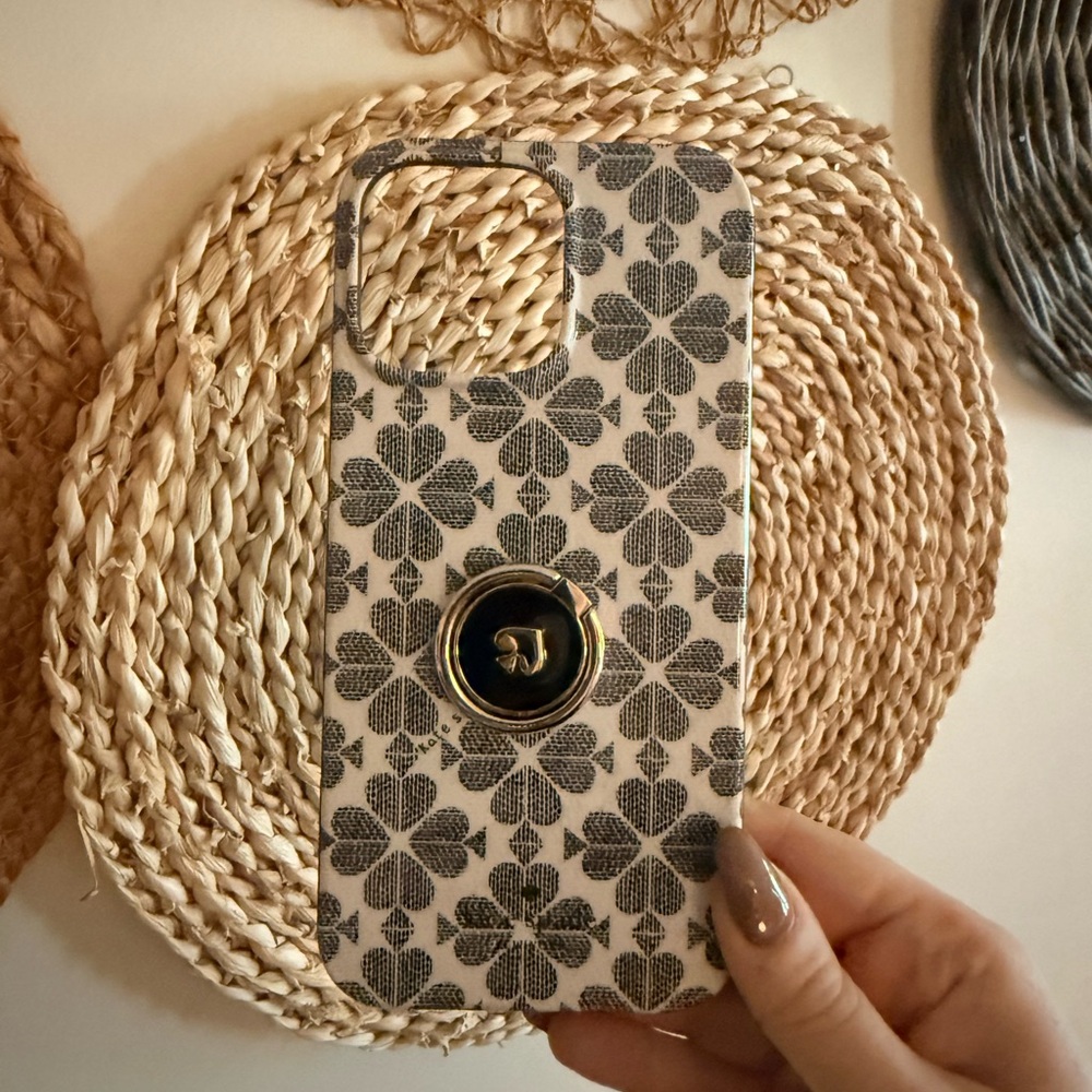 kate spade Beige and Black Floral Phone Case with Ring Grip